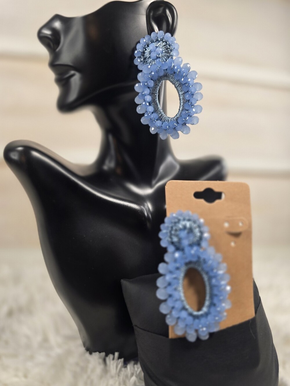 Handcrafted Blue Beaded Hoop Earrings - Women Jewelry